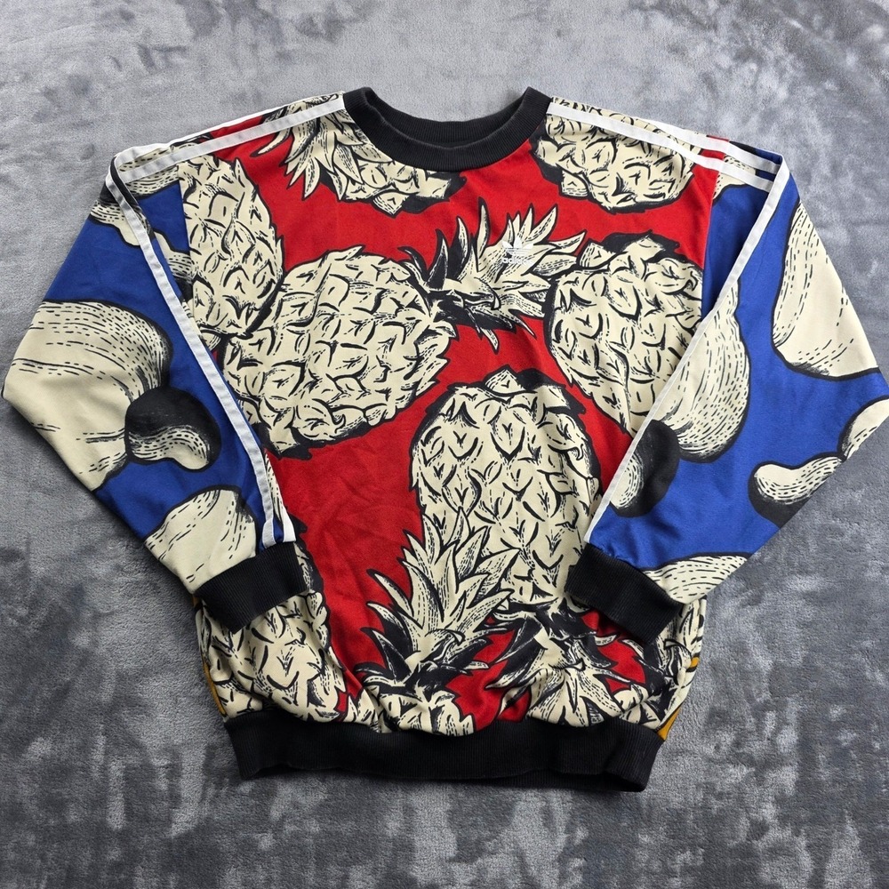 Adidas Sweatshirt Womens 2XS Multicolor Pineapple Monstera Tropical Trefoil Logo